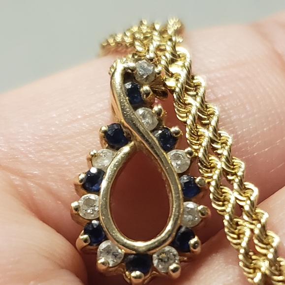 14k diamond sapphire  rope necklace